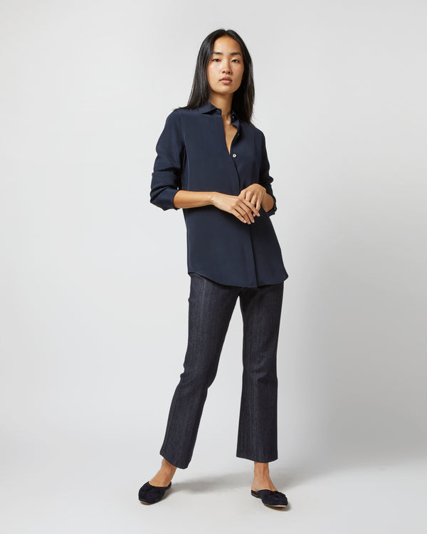 Sid Mashburn Classic Blouse In Navy Silk Crepe De Chine