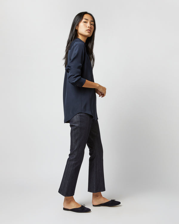 Sid Mashburn Classic Blouse In Navy Silk Crepe De Chine