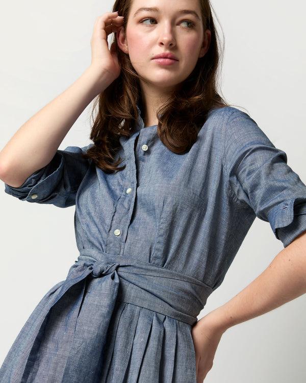 Sid Mashburn Classic Shirtwaist Dress In Indigo Cotolino Chambray