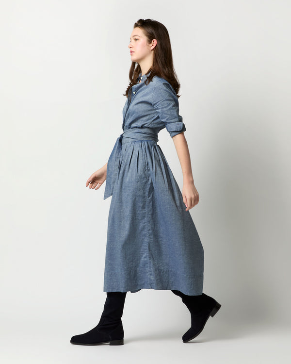 Sid Mashburn Classic Shirtwaist Dress In Indigo Cotolino Chambray