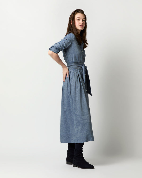 Sid Mashburn Classic Shirtwaist Dress In Indigo Cotolino Chambray