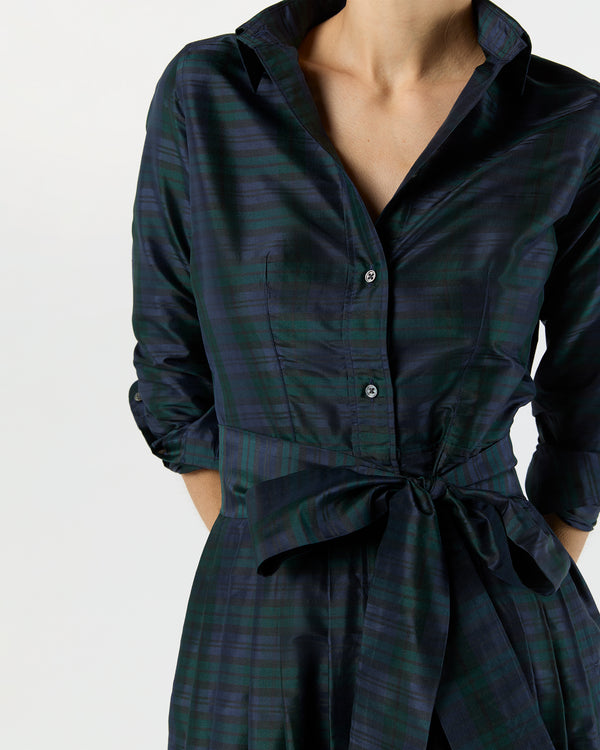 Sid Mashburn Classic Shirtwaist Maxi Dress In Blackwatch Silk Shantung