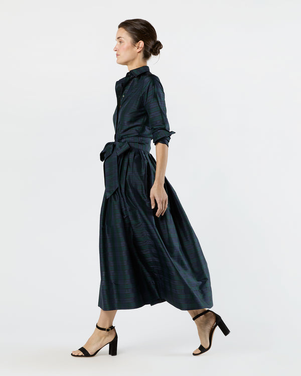 Sid Mashburn Classic Shirtwaist Maxi Dress In Blackwatch Silk Shantung