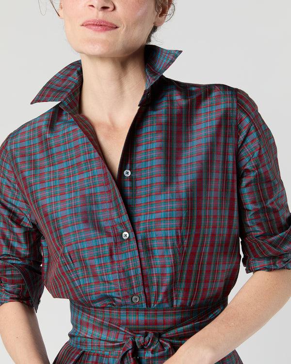 Sid Mashburn Classic Shirtwaist Maxi Dress In Mini Macbeth Tartan Iridescent Silk S