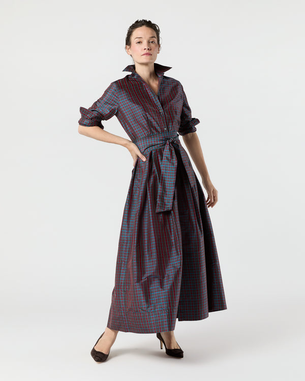 Sid Mashburn Classic Shirtwaist Maxi Dress In Mini Macbeth Tartan Iridescent Silk S