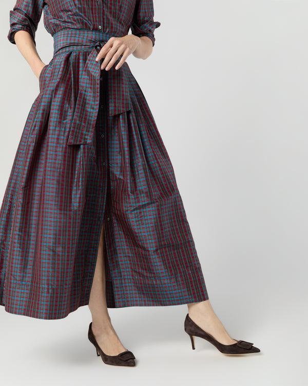 Sid Mashburn Classic Shirtwaist Maxi Dress In Mini Macbeth Tartan Iridescent Silk S