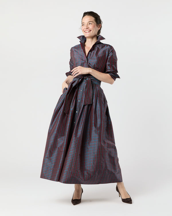 sid mashburn Classic Shirtwaist Maxi Dress in Mini Macbeth Tartan Iridescent Silk S