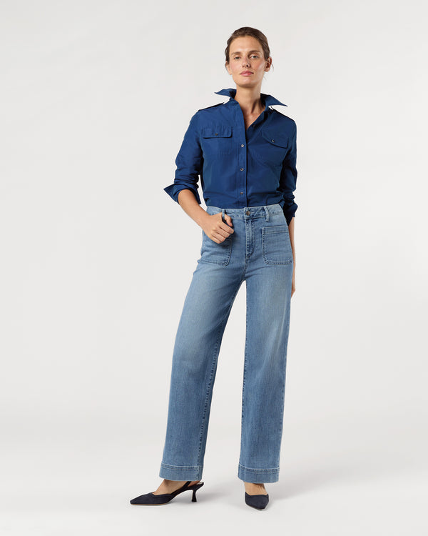 sid mashburn Coco Patch Pocket Jean in 7-Year Indigo Stretch Denim