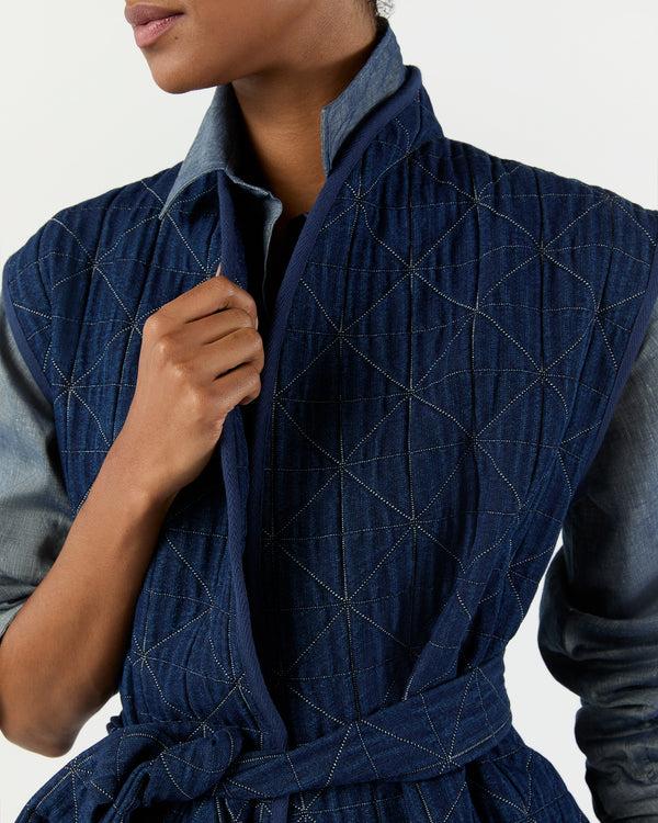 Sid Mashburn Corinne Vest In Indigo Patchwork Matelassé