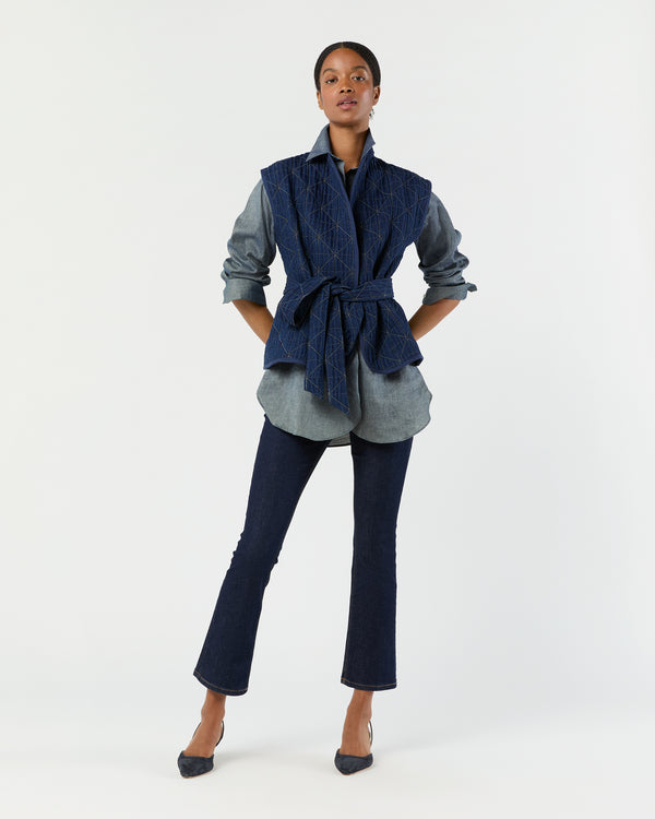 Sid Mashburn Corinne Vest In Indigo Patchwork Matelassé