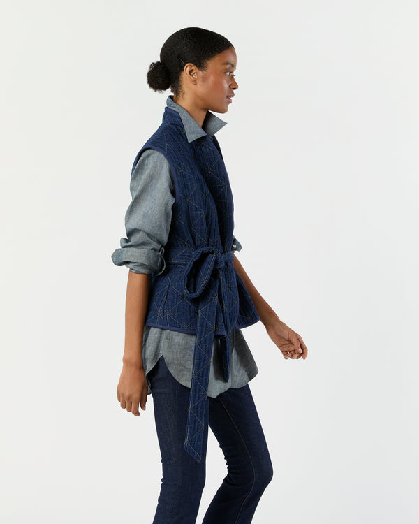 Sid Mashburn Corinne Vest In Indigo Patchwork Matelassé