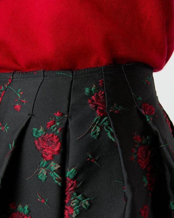 Sid Mashburn Cossie Midi Skirt In Black/Red Rose Matelassé