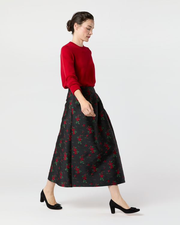 Sid Mashburn Cossie Midi Skirt In Black/Red Rose Matelassé