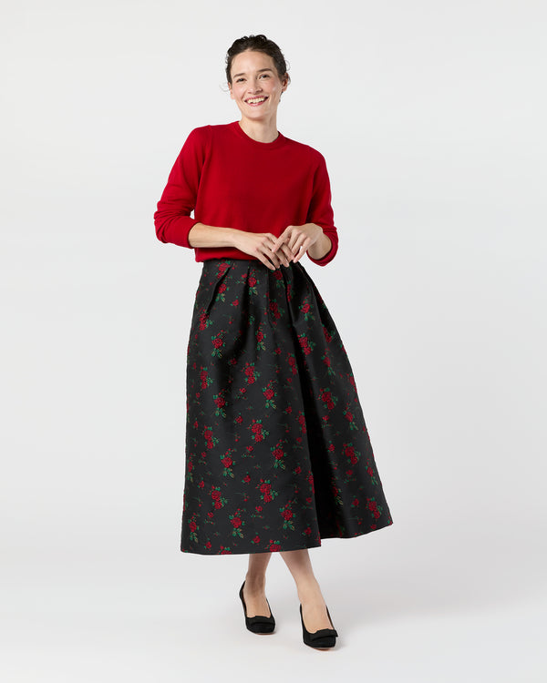 sid mashburn Cossie Midi Skirt in Black/Red Rose Matelassé