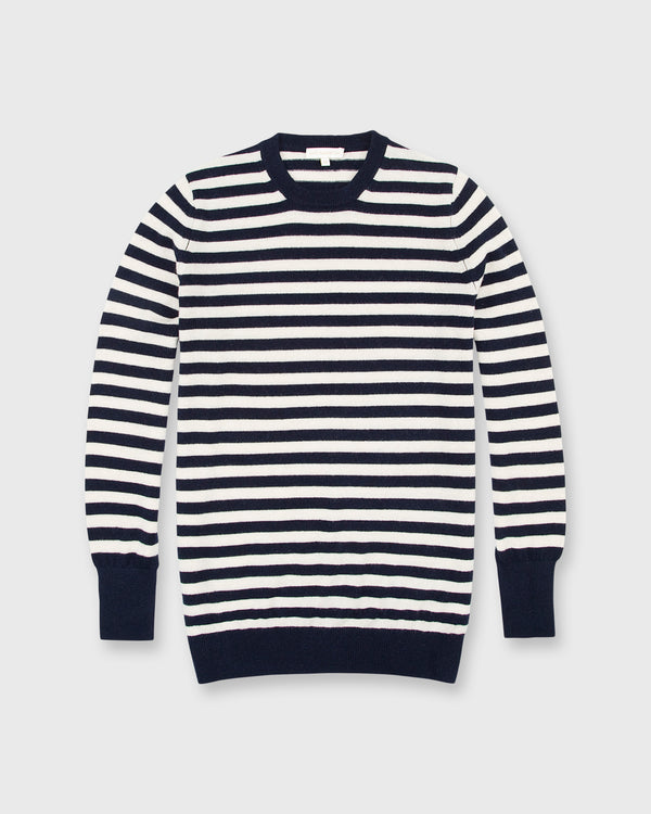 sid mashburn Cydney Boyfriend Crewneck Sweater in Navy/Ivory Stripe Cashmere