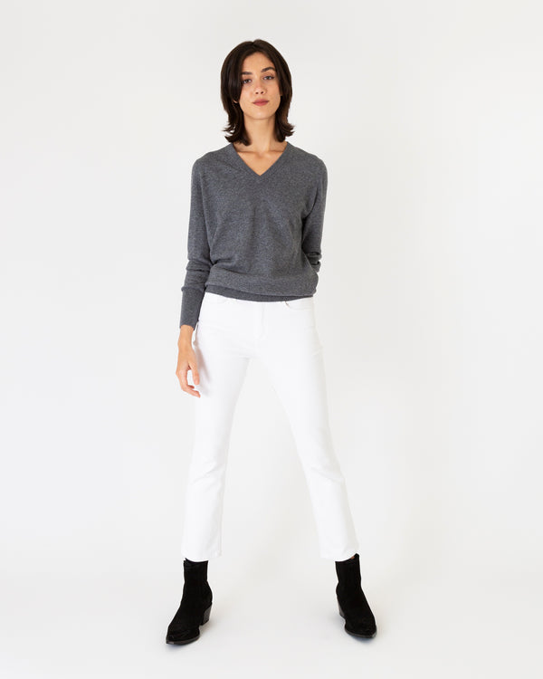 Sid Mashburn Cydney Boyfriend V-Neck Sweater In Heather Grey Cashmere