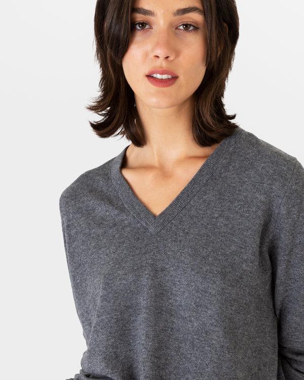 Sid Mashburn Cydney Boyfriend V-Neck Sweater In Heather Grey Cashmere