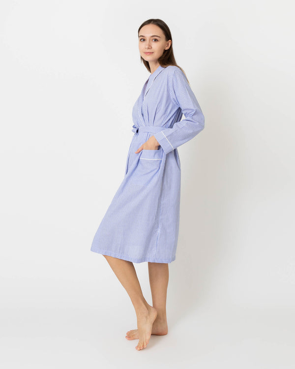 Sid Mashburn Darcey Robe In Blue Bengal Stripe Cotton Lawn