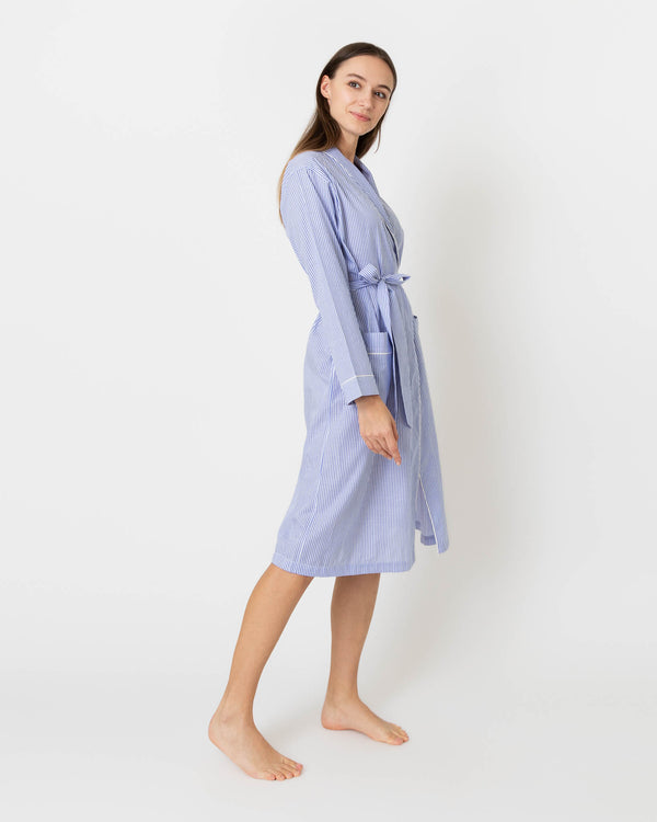 Sid Mashburn Darcey Robe In Blue Bengal Stripe Cotton Lawn