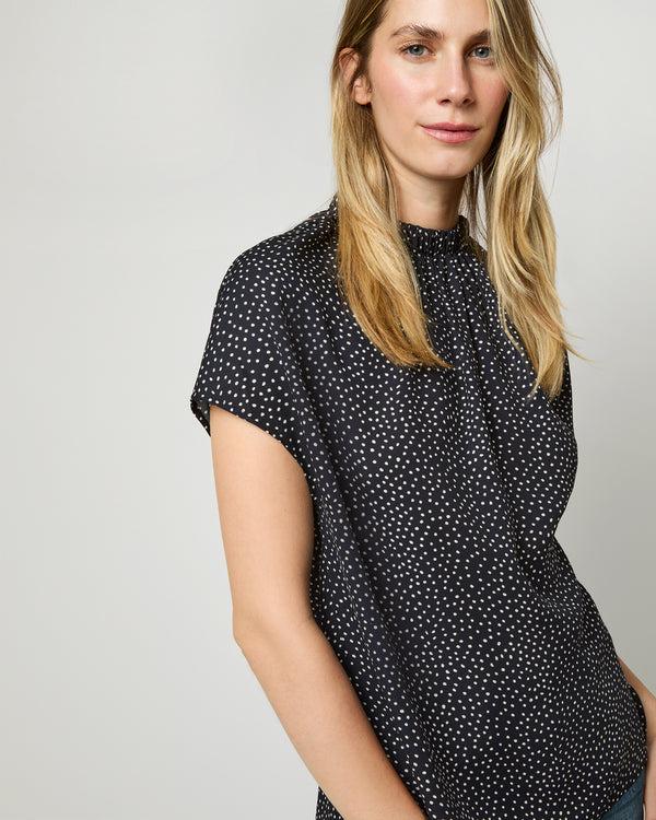 Sid Mashburn Dora Top In Ink/White Polka Dot Double Georgette Silk