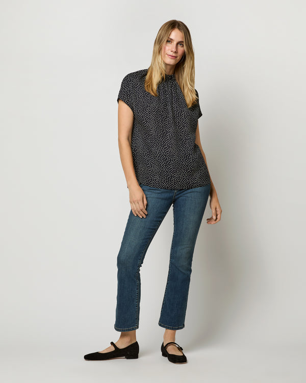 Sid Mashburn Dora Top In Ink/White Polka Dot Double Georgette Silk