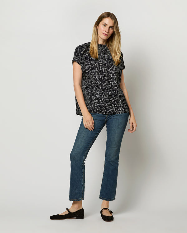 Sid Mashburn Dora Top In Ink/White Polka Dot Double Georgette Silk