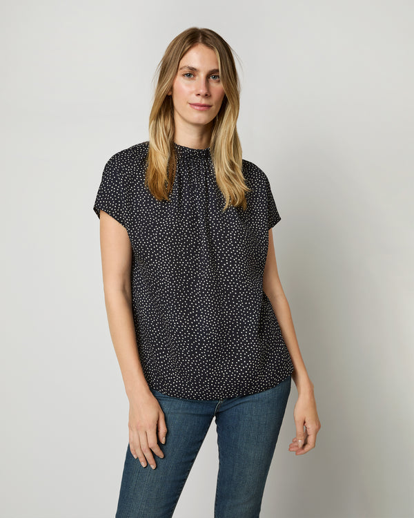 sid mashburn Dora Top in Ink/White Polka Dot Double Georgette Silk