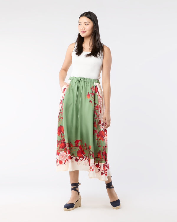 Sid Mashburn Drawstring Skirt In Woodland Placée Camouflage Silk Twill