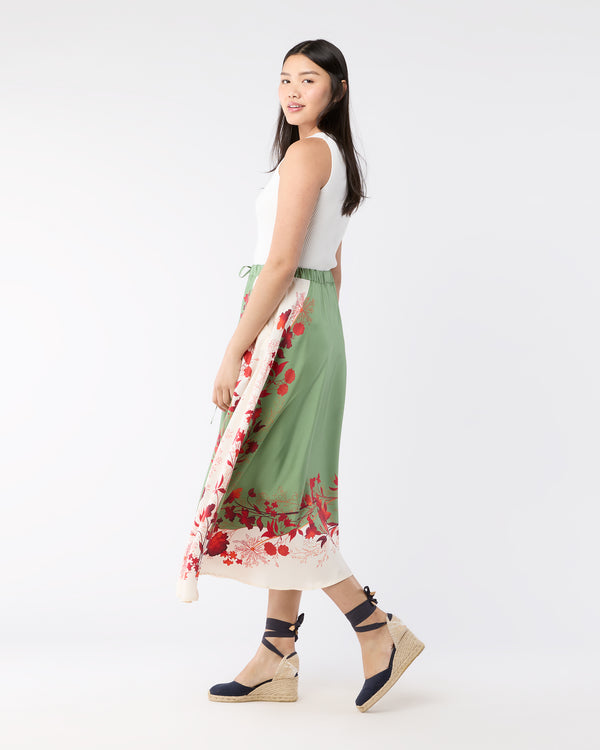 Sid Mashburn Drawstring Skirt In Woodland Placée Camouflage Silk Twill