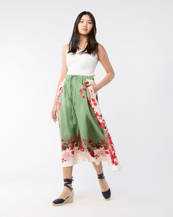 sid mashburn Drawstring Skirt in Woodland Placée Camouflage Silk Twill