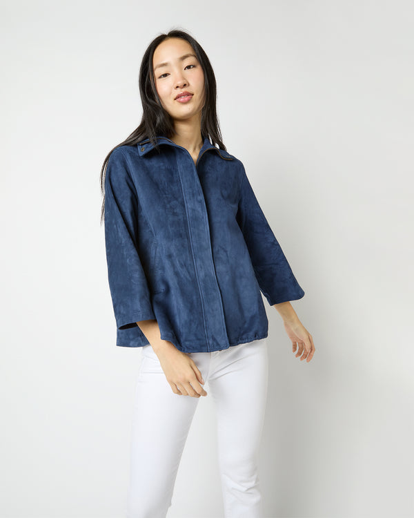 sid mashburn Edith Jacket in Bright Navy Lambskin Suede