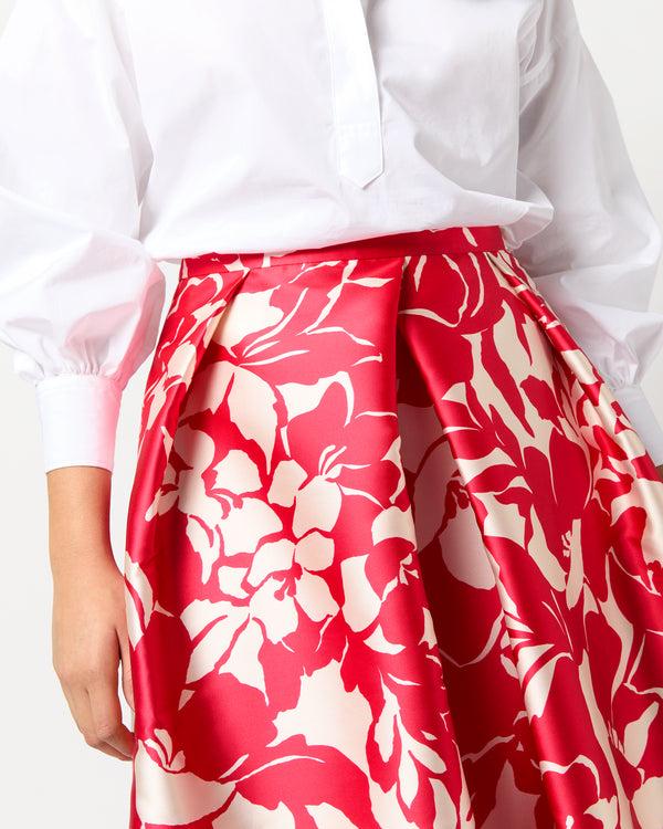 Sid Mashburn Elana Skirt In Red/Natural Bold Abstract Flower Mikado