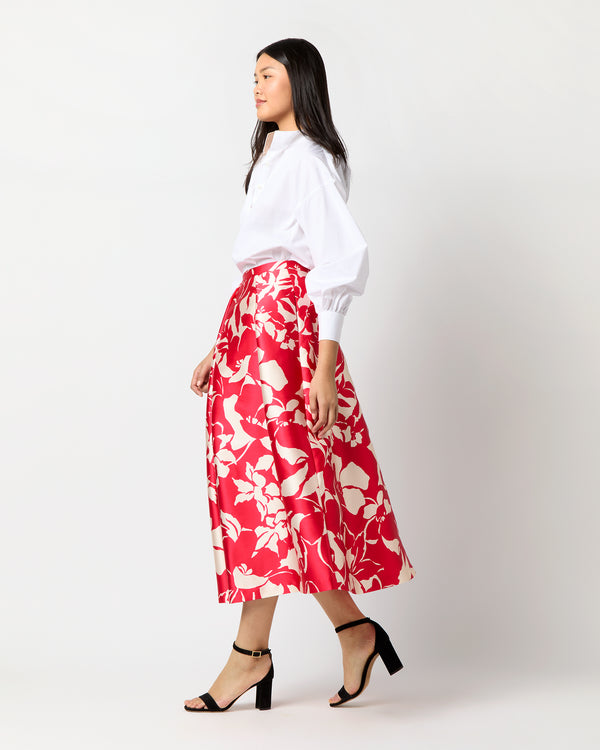 Sid Mashburn Elana Skirt In Red/Natural Bold Abstract Flower Mikado