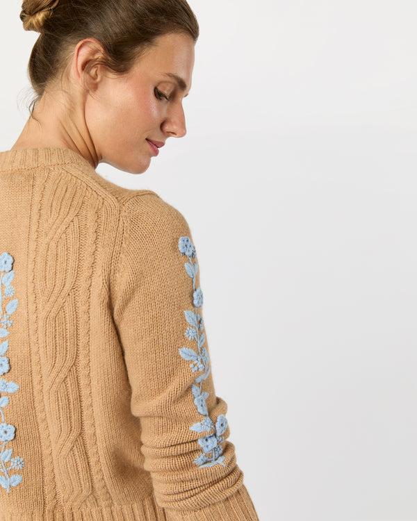 Sid Mashburn Ellen Cardigan In Camel/Misty Blue Wool/Cotton