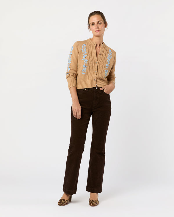 Sid Mashburn Ellen Cardigan In Camel/Misty Blue Wool/Cotton