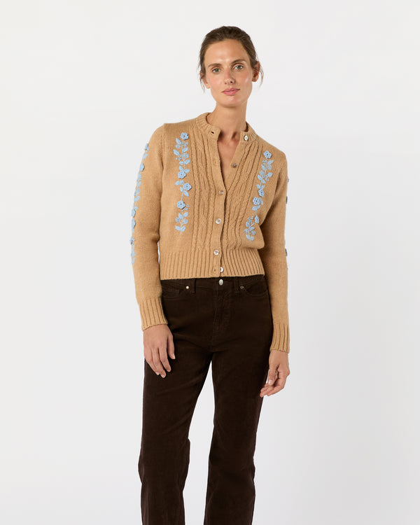 sid mashburn Ellen Cardigan in Camel/Misty Blue Wool/Cotton
