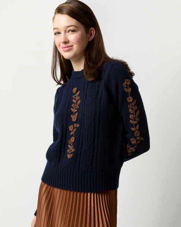 sid mashburn Ellen Sweater in Navy Blue/Timber Extra Fine Merino Wool