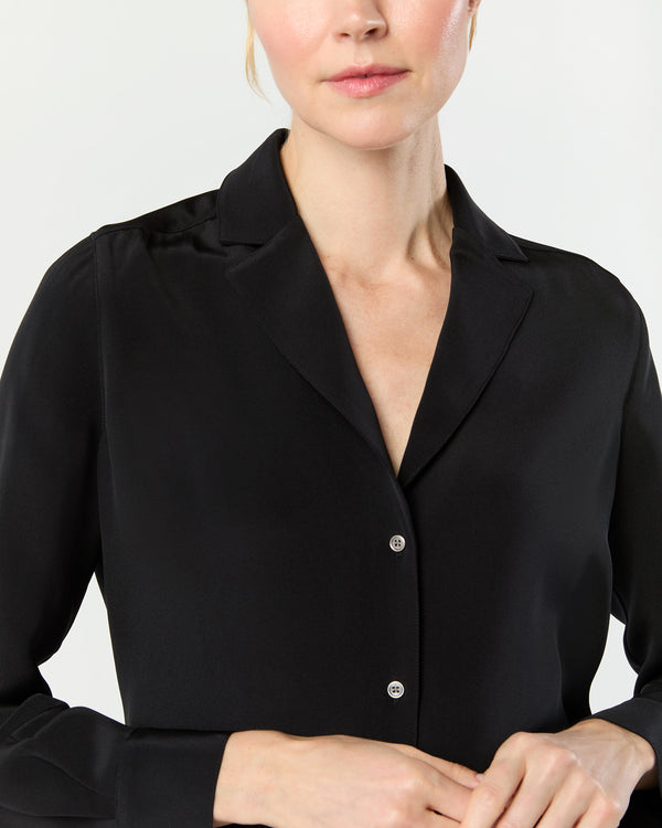 Sid Mashburn Ellis Blouse In Black Silk Crepe De Chine