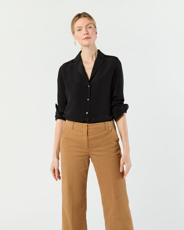 sid mashburn Ellis Blouse in Black Silk Crepe de Chine