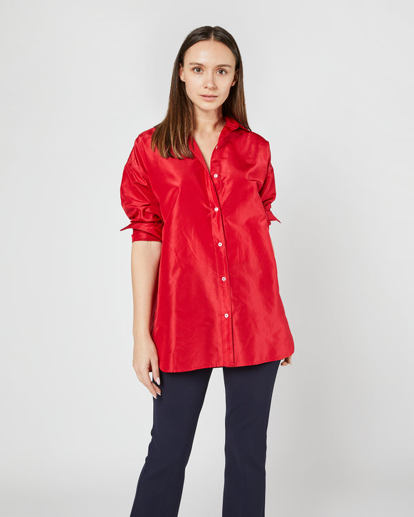 Sid Mashburn Elongated Elle Shirt In Red Silk Taffeta