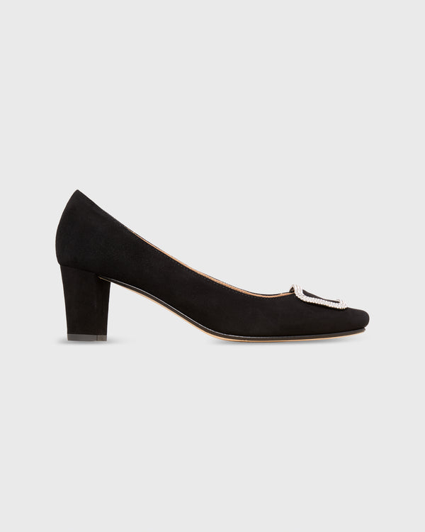 sid mashburn Embellished Buckle Heel in Black Suede