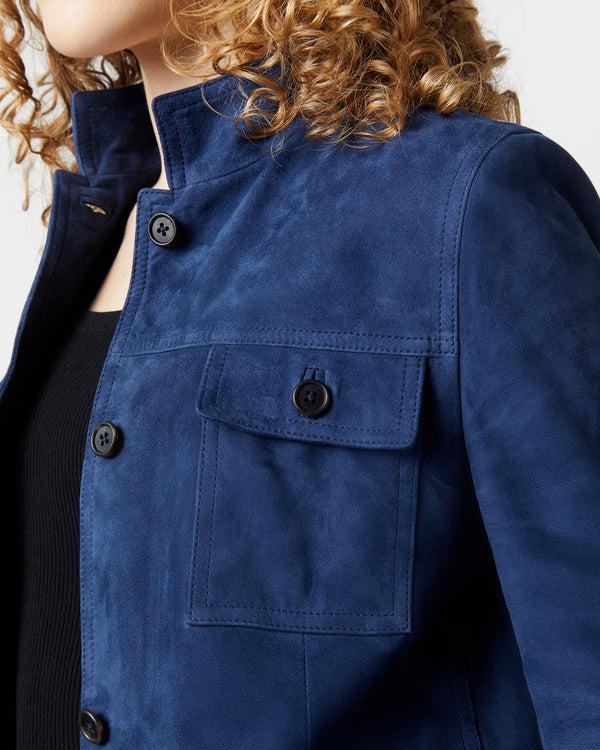Sid Mashburn Eve Safari Jacket In Bright Navy Lamb Suede