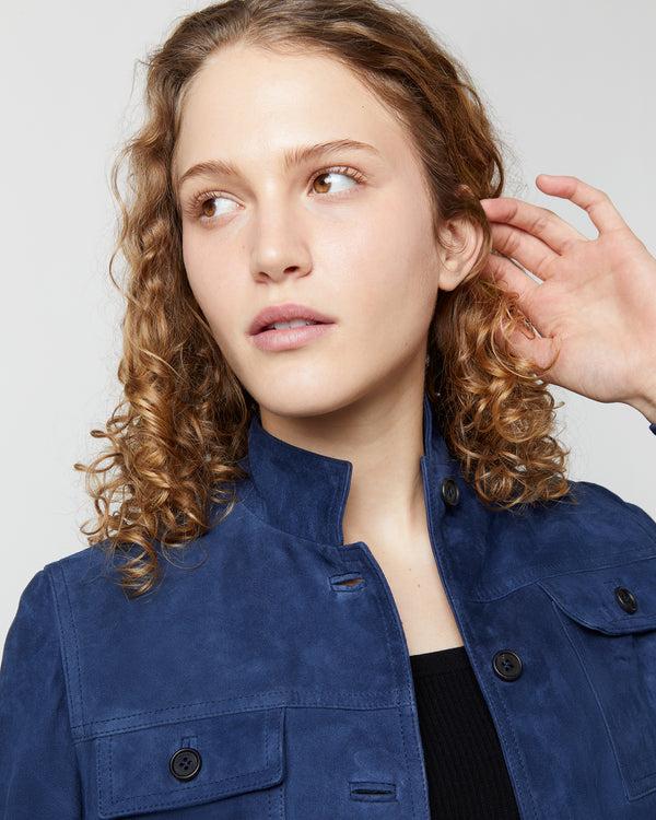 Sid Mashburn Eve Safari Jacket In Bright Navy Lamb Suede