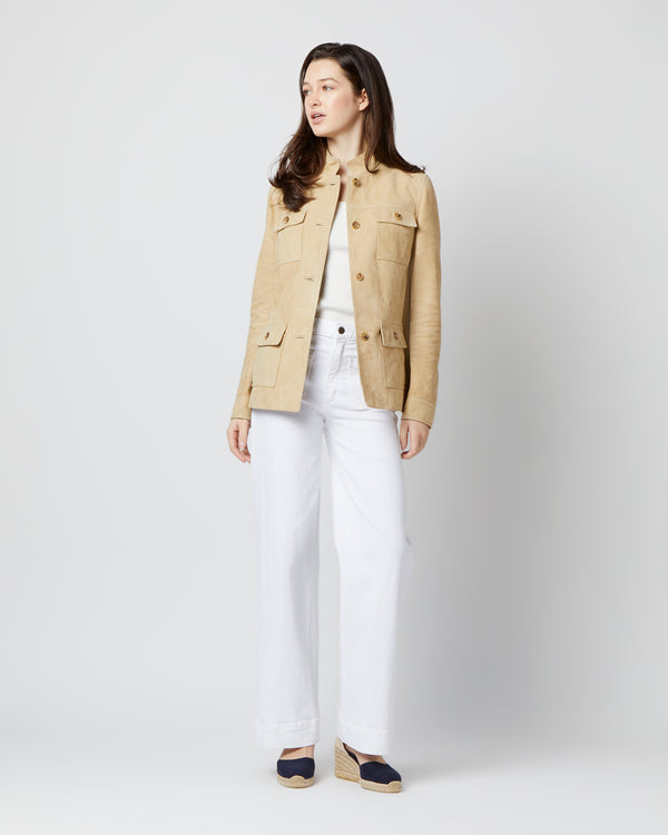Sid Mashburn Eve Safari Jacket In Light Khaki Suede