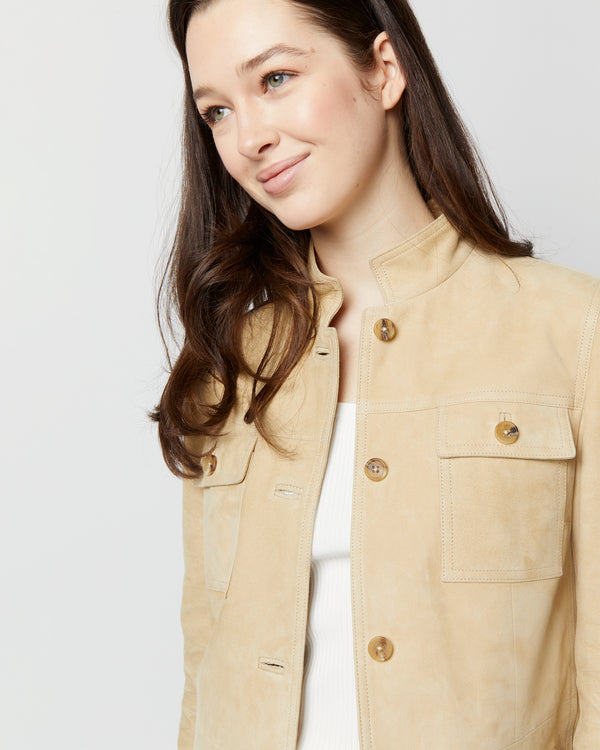 Sid Mashburn Eve Safari Jacket In Light Khaki Suede