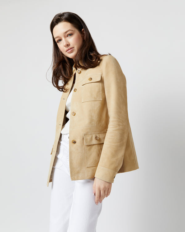 sid mashburn Eve Safari Jacket in Light Khaki Suede