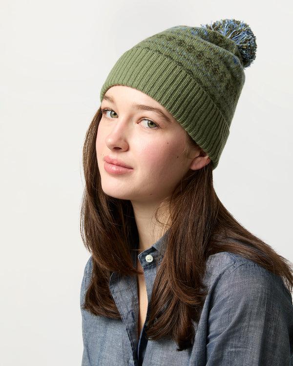 Sid Mashburn Fair Isle Beanie In Olive Multi Extra Fine Merino
