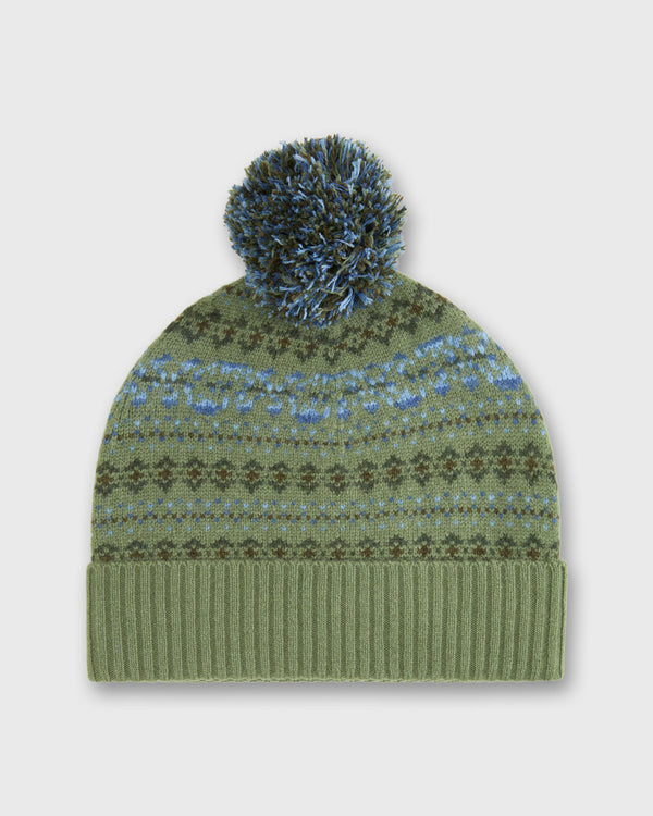 sid mashburn Fair Isle Beanie in Olive Multi Extra Fine Merino