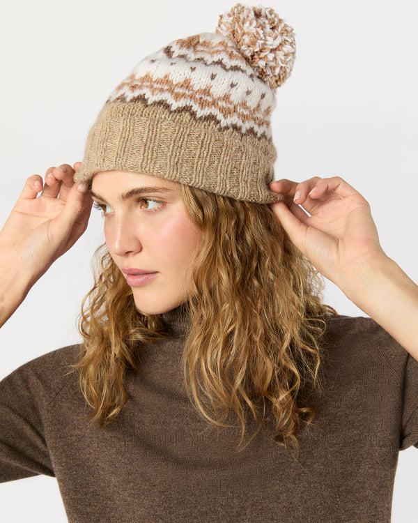 Sid Mashburn Fair Isle Pom-Pom Beanie In Camel Donegal Multi Cashmere