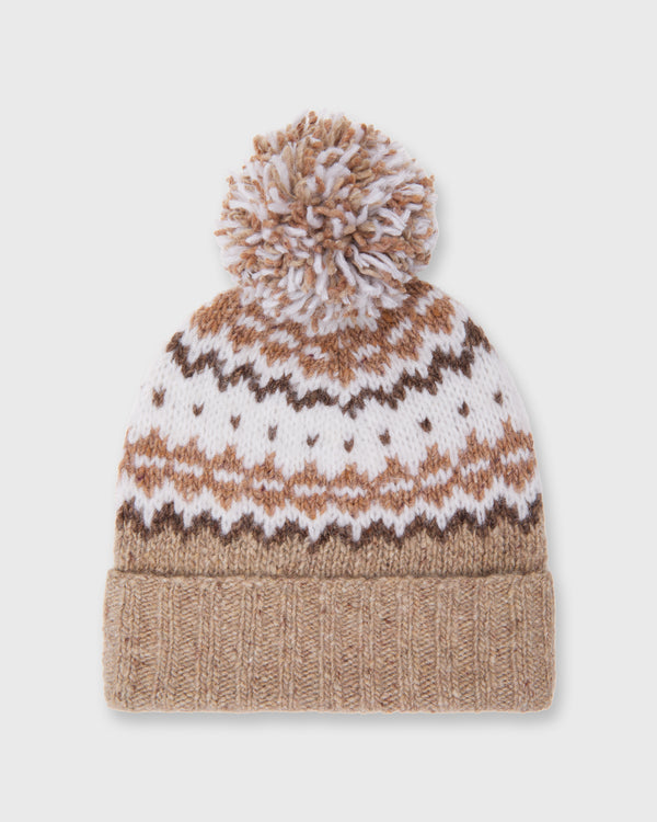 sid mashburn Fair Isle Pom-Pom Beanie in Camel Donegal Multi Cashmere